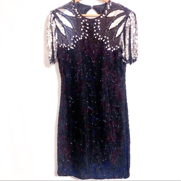 Scala Silver and Black Evening Cocktail Gown as is